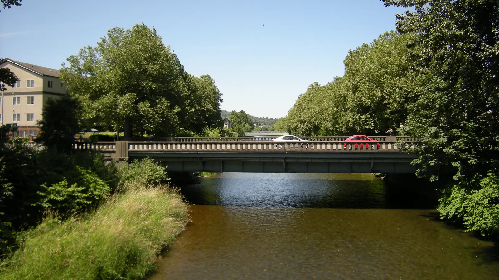 The Cedar River, seen from the Renton public library.